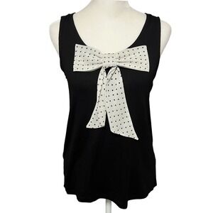 ELLE Black Tank Top Sleeveless Bow Polka Dot‎ Casual Women's Size XS